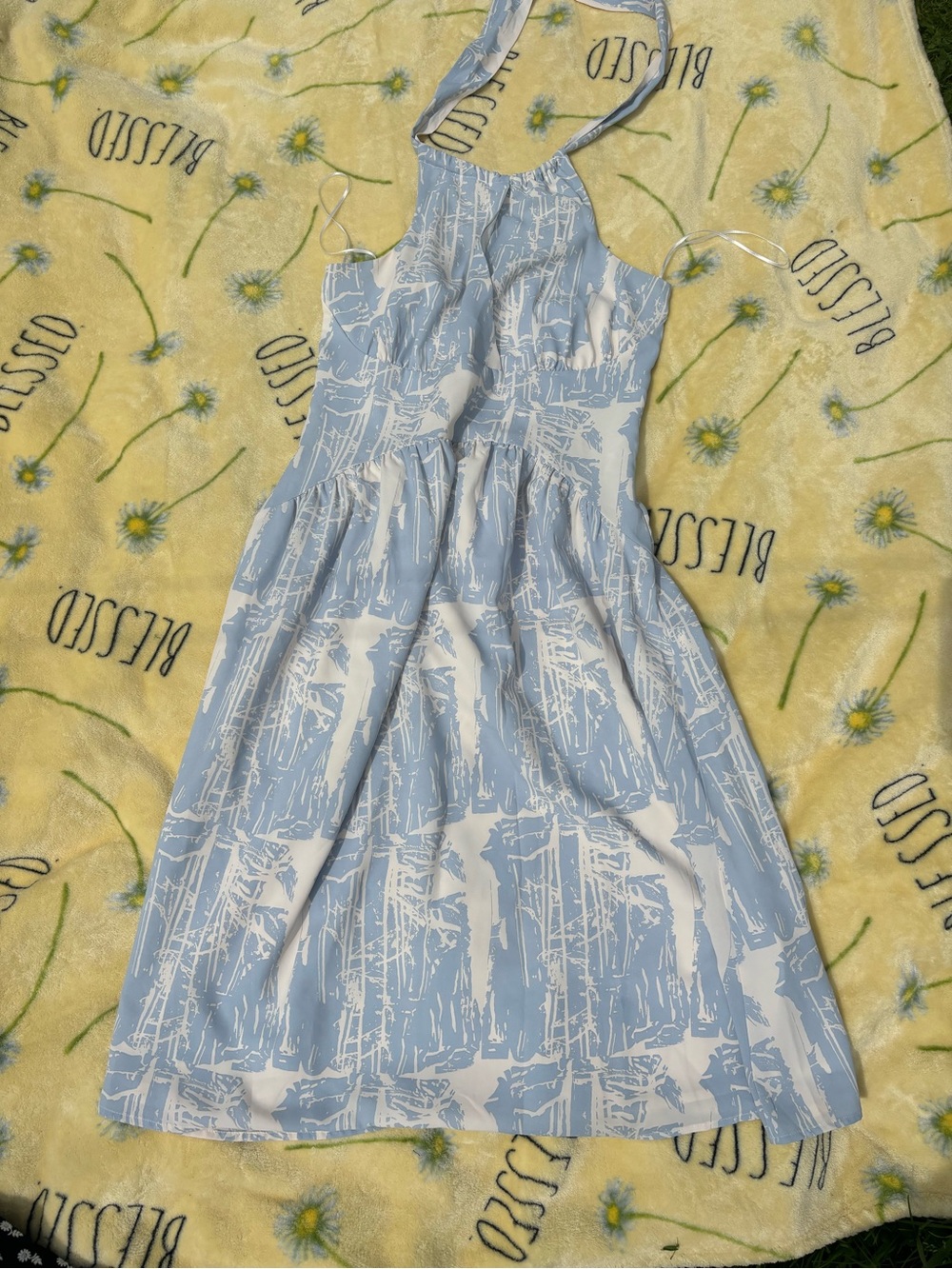 Gilli Light Blue and White Strapless Sundress